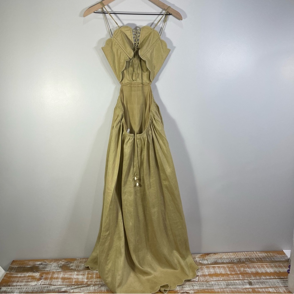 Zimmermann Jude Scallop Midi Linen Dress Size 1 Color Tan - Picture 7 of 16